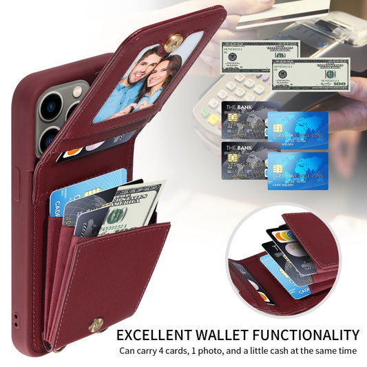 For iPhone 13 Pro Crossbody Lanyard Zipper Wallet Leather Phone Case(Wine Red) - iPhone 13 Pro Cases by buy2fix | Online Shopping UK | buy2fix