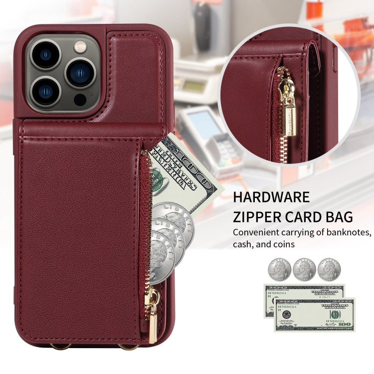 For iPhone 13 Pro Crossbody Lanyard Zipper Wallet Leather Phone Case(Wine Red) - iPhone 13 Pro Cases by buy2fix | Online Shopping UK | buy2fix
