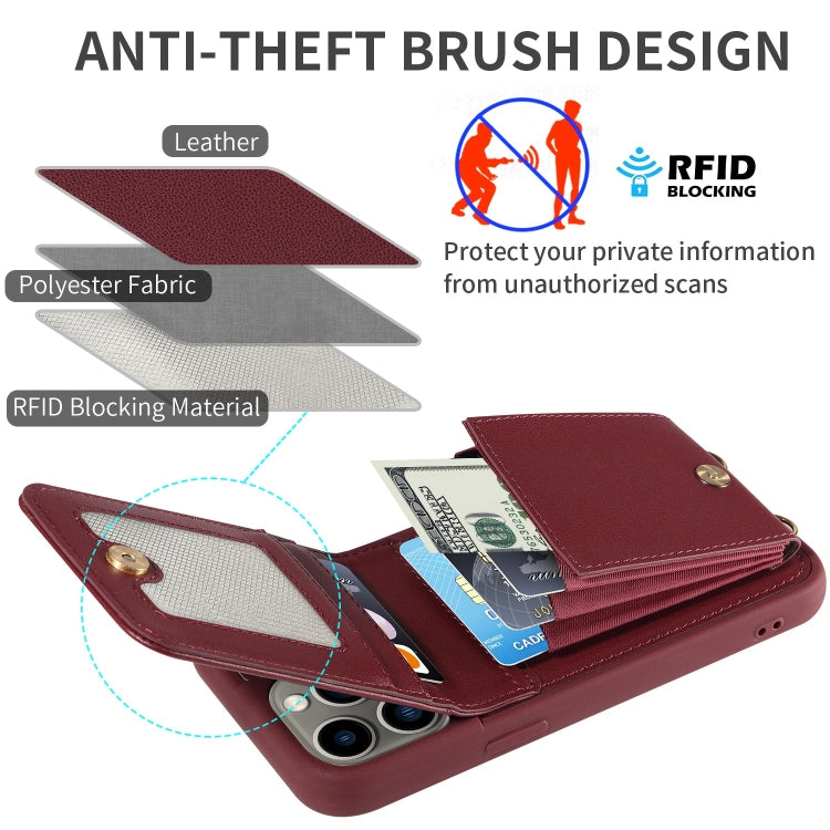 For iPhone 13 Pro Crossbody Lanyard Zipper Wallet Leather Phone Case(Wine Red) - iPhone 13 Pro Cases by buy2fix | Online Shopping UK | buy2fix