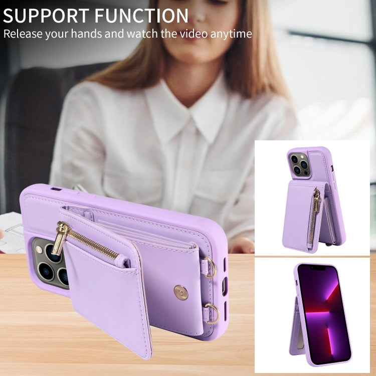 For iPhone 13 Pro Crossbody Lanyard Zipper Wallet Leather Phone Case(Purple) - iPhone 13 Pro Cases by buy2fix | Online Shopping UK | buy2fix