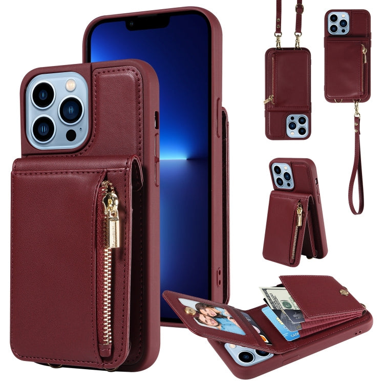 For iPhone 13 Pro Max Crossbody Lanyard Zipper Wallet Leather Phone Case(Wine Red) - iPhone 13 Pro Max Cases by buy2fix | Online Shopping UK | buy2fix
