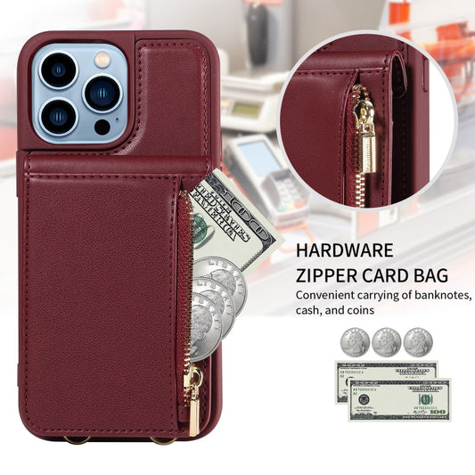 For iPhone 13 Pro Max Crossbody Lanyard Zipper Wallet Leather Phone Case(Wine Red) - iPhone 13 Pro Max Cases by buy2fix | Online Shopping UK | buy2fix