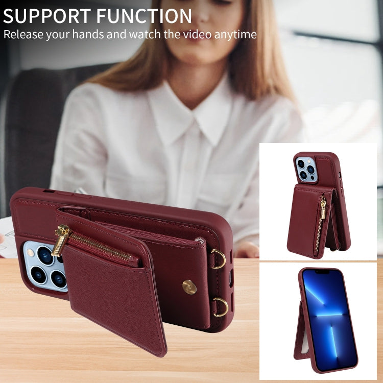 For iPhone 13 Pro Max Crossbody Lanyard Zipper Wallet Leather Phone Case(Wine Red) - iPhone 13 Pro Max Cases by buy2fix | Online Shopping UK | buy2fix