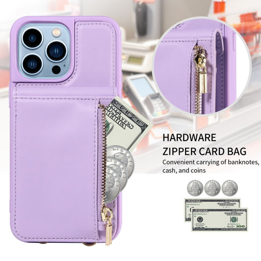 For iPhone 13 Pro Max Crossbody Lanyard Zipper Wallet Leather Phone Case(Purple) - iPhone 13 Pro Max Cases by buy2fix | Online Shopping UK | buy2fix