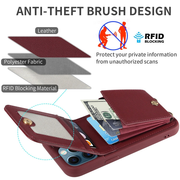 For iPhone 12 Pro Max Crossbody Lanyard Zipper Wallet Leather Phone Case(Wine Red) - iPhone 12 Pro Max Cases by buy2fix | Online Shopping UK | buy2fix
