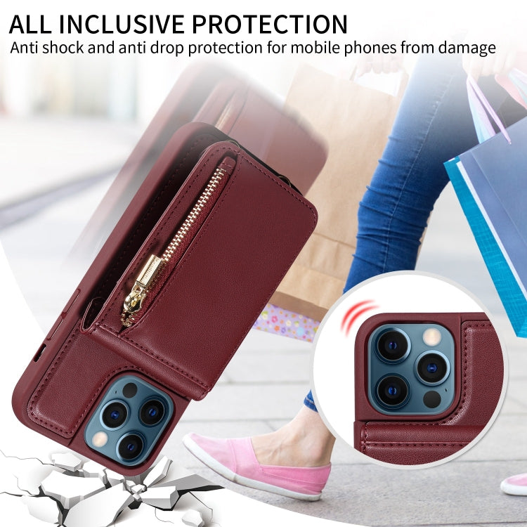 For iPhone 12 Pro Max Crossbody Lanyard Zipper Wallet Leather Phone Case(Wine Red) - iPhone 12 Pro Max Cases by buy2fix | Online Shopping UK | buy2fix