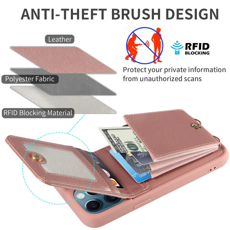 For iPhone 12 Pro Max Crossbody Lanyard Zipper Wallet Leather Phone Case(Rose Gold) - iPhone 12 Pro Max Cases by buy2fix | Online Shopping UK | buy2fix