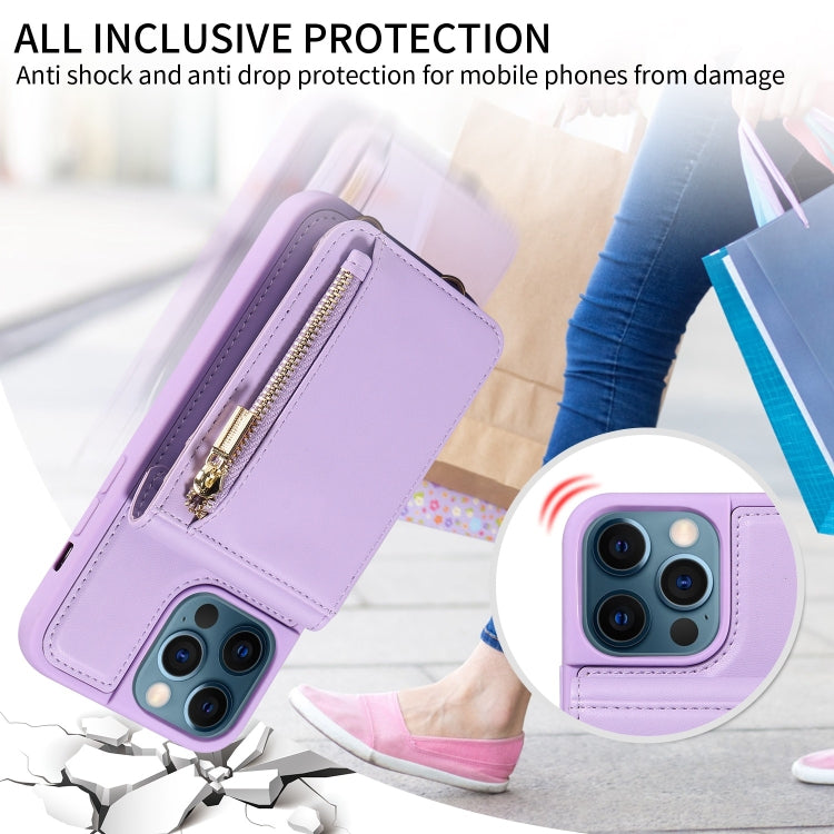 For iPhone 12 Pro Max Crossbody Lanyard Zipper Wallet Leather Phone Case(Purple) - iPhone 12 Pro Max Cases by buy2fix | Online Shopping UK | buy2fix