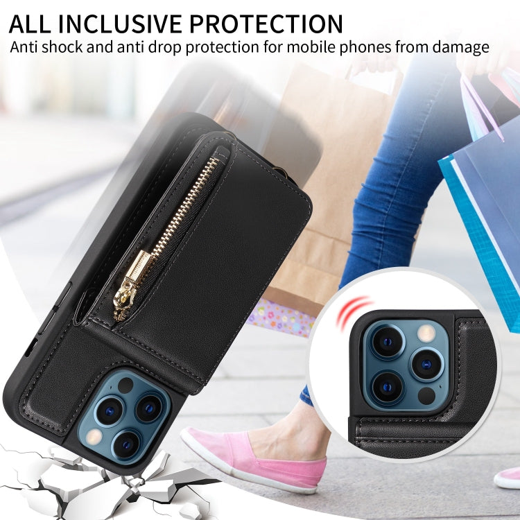 For iPhone 12 Pro Max Crossbody Lanyard Zipper Wallet Leather Phone Case(Black) - iPhone 12 Pro Max Cases by buy2fix | Online Shopping UK | buy2fix