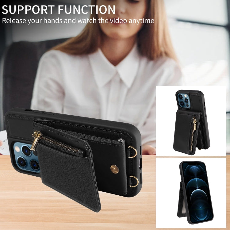 For iPhone 12 Pro Max Crossbody Lanyard Zipper Wallet Leather Phone Case(Black) - iPhone 12 Pro Max Cases by buy2fix | Online Shopping UK | buy2fix
