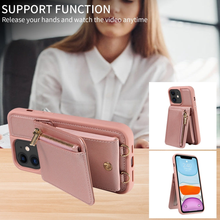 For iPhone 11 Crossbody Lanyard Zipper Wallet Leather Phone Case(Rose Gold) - iPhone 11 Cases by buy2fix | Online Shopping UK | buy2fix