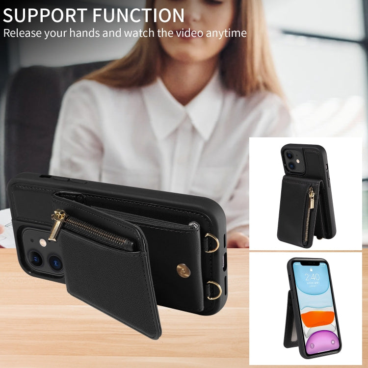 For iPhone 11 Crossbody Lanyard Zipper Wallet Leather Phone Case(Black) - iPhone 11 Cases by buy2fix | Online Shopping UK | buy2fix