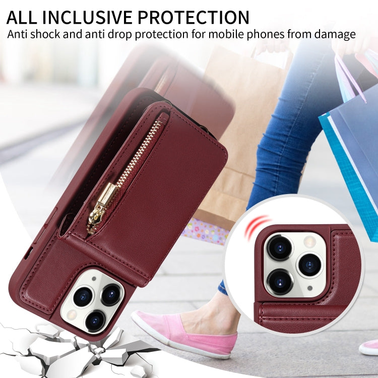 For iPhone 11 Pro Crossbody Lanyard Zipper Wallet Leather Phone Case(Wine Red) - iPhone 11 Pro Cases by buy2fix | Online Shopping UK | buy2fix