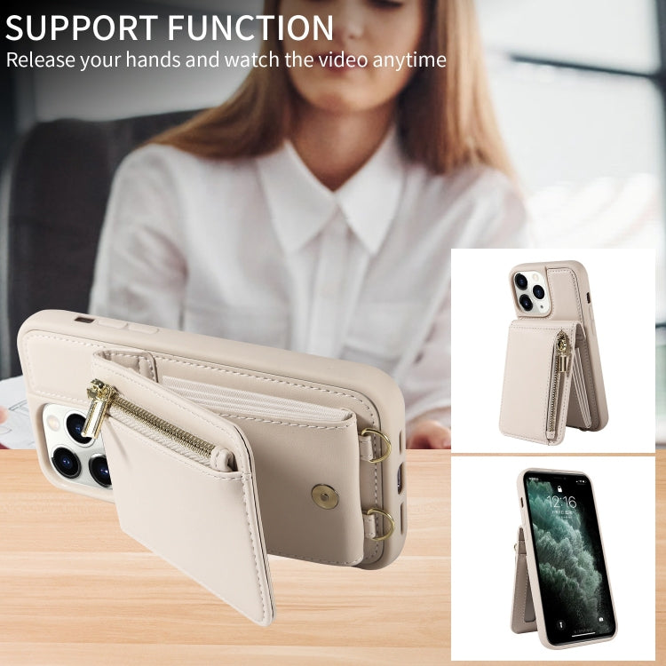 For iPhone 11 Pro Crossbody Lanyard Zipper Wallet Leather Phone Case(Beige) - iPhone 11 Pro Cases by buy2fix | Online Shopping UK | buy2fix