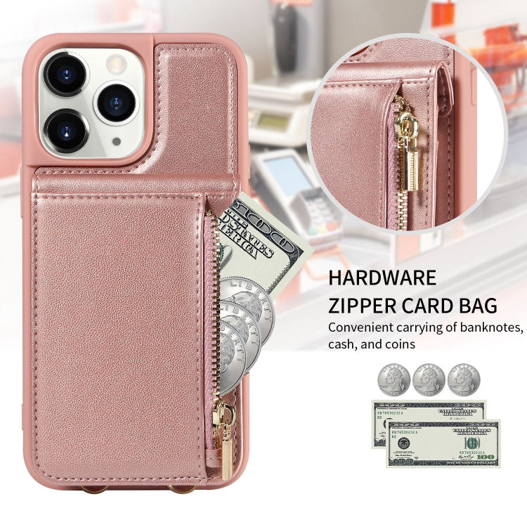 For iPhone 11 Pro Crossbody Lanyard Zipper Wallet Leather Phone Case(Rose Gold) - iPhone 11 Pro Cases by buy2fix | Online Shopping UK | buy2fix