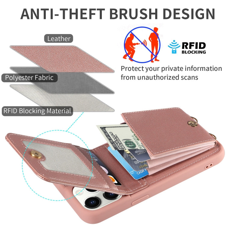For iPhone 11 Pro Crossbody Lanyard Zipper Wallet Leather Phone Case(Rose Gold) - iPhone 11 Pro Cases by buy2fix | Online Shopping UK | buy2fix