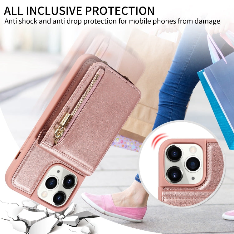 For iPhone 11 Pro Crossbody Lanyard Zipper Wallet Leather Phone Case(Rose Gold) - iPhone 11 Pro Cases by buy2fix | Online Shopping UK | buy2fix