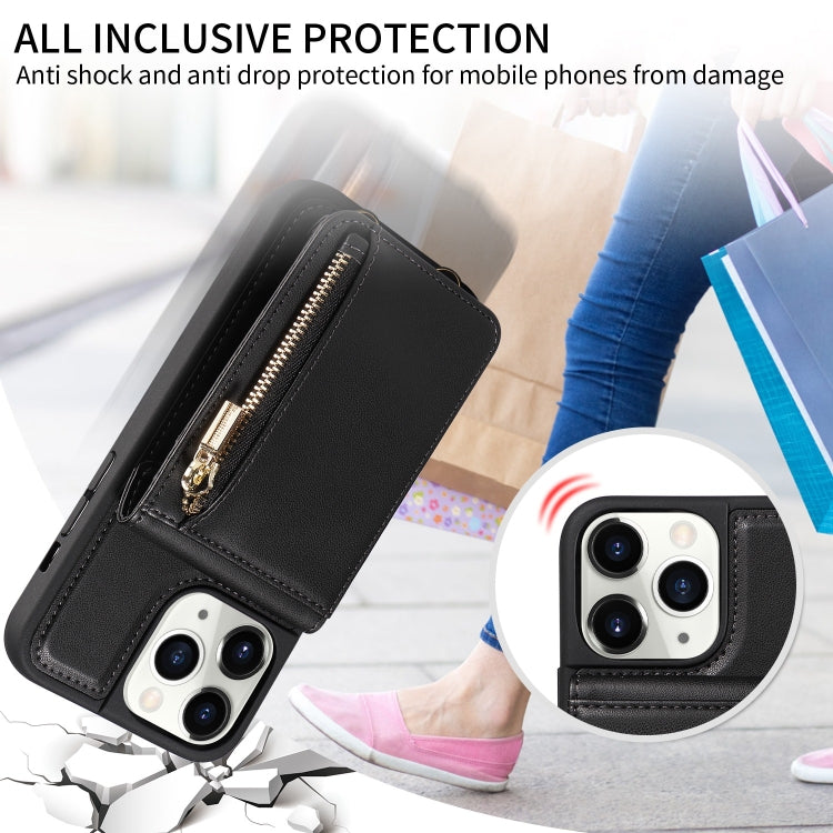 For iPhone 11 Pro Crossbody Lanyard Zipper Wallet Leather Phone Case(Black) - iPhone 11 Pro Cases by buy2fix | Online Shopping UK | buy2fix