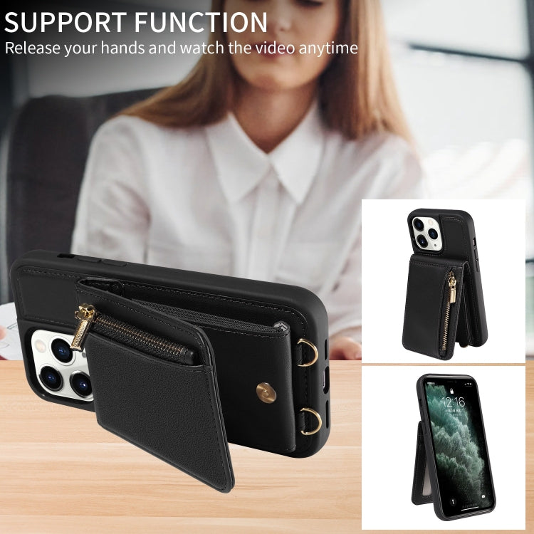 For iPhone 11 Pro Crossbody Lanyard Zipper Wallet Leather Phone Case(Black) - iPhone 11 Pro Cases by buy2fix | Online Shopping UK | buy2fix