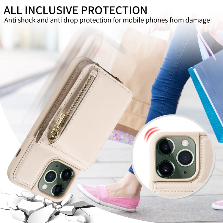For iPhone 11 Pro Max Crossbody Lanyard Zipper Wallet Leather Phone Case(Beige) - iPhone 11 Pro Max Cases by buy2fix | Online Shopping UK | buy2fix