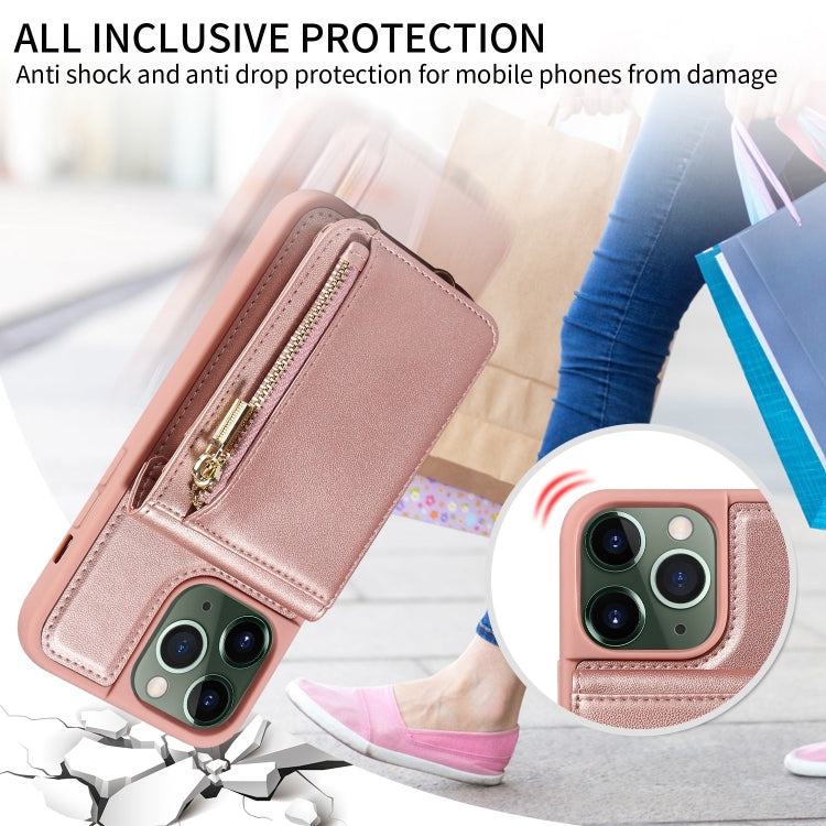 For iPhone 11 Pro Max Crossbody Lanyard Zipper Wallet Leather Phone Case(Rose Gold) - iPhone 11 Pro Max Cases by buy2fix | Online Shopping UK | buy2fix