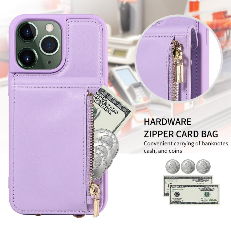 For iPhone 11 Pro Max Crossbody Lanyard Zipper Wallet Leather Phone Case(Purple) - iPhone 11 Pro Max Cases by buy2fix | Online Shopping UK | buy2fix
