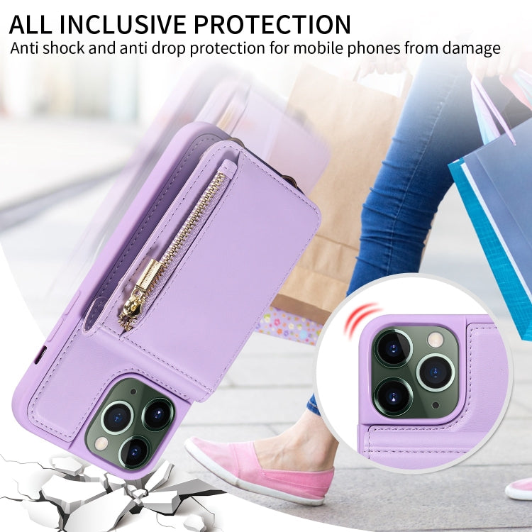 For iPhone 11 Pro Max Crossbody Lanyard Zipper Wallet Leather Phone Case(Purple) - iPhone 11 Pro Max Cases by buy2fix | Online Shopping UK | buy2fix