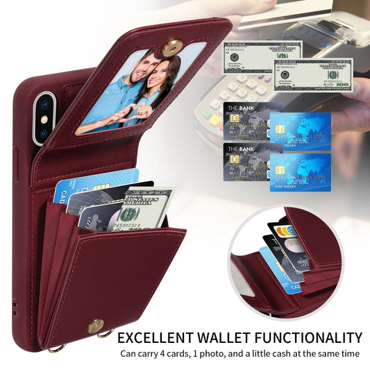 For iPhone X / XS Crossbody Lanyard Zipper Wallet Leather Phone Case(Wine Red) - More iPhone Cases by buy2fix | Online Shopping UK | buy2fix