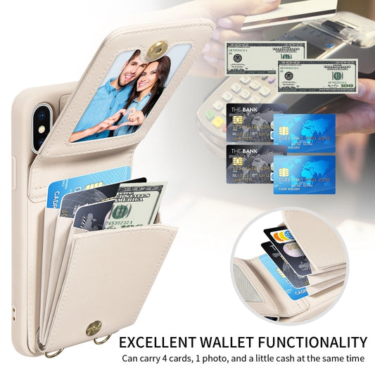 For iPhone X / XS Crossbody Lanyard Zipper Wallet Leather Phone Case(Beige) - More iPhone Cases by buy2fix | Online Shopping UK | buy2fix