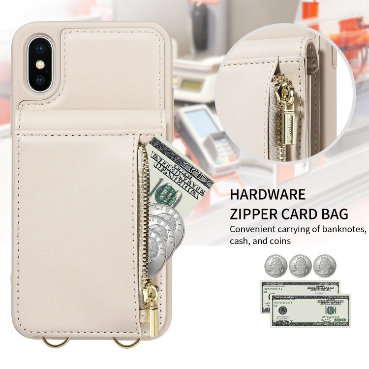 For iPhone X / XS Crossbody Lanyard Zipper Wallet Leather Phone Case(Beige) - More iPhone Cases by buy2fix | Online Shopping UK | buy2fix