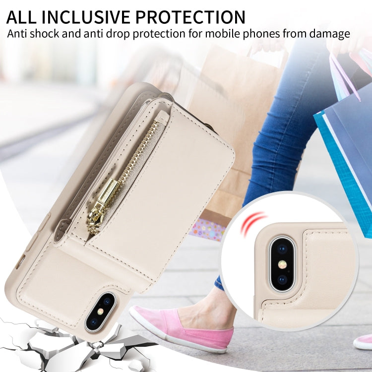 For iPhone X / XS Crossbody Lanyard Zipper Wallet Leather Phone Case(Beige) - More iPhone Cases by buy2fix | Online Shopping UK | buy2fix