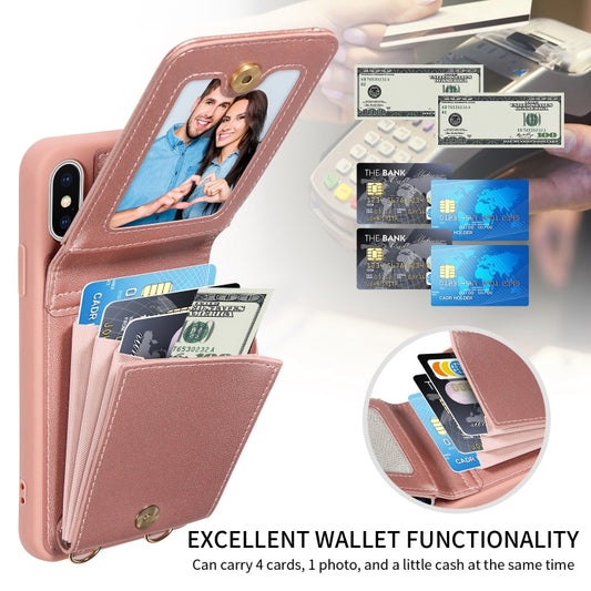 For iPhone X / XS Crossbody Lanyard Zipper Wallet Leather Phone Case(Rose Gold) - More iPhone Cases by buy2fix | Online Shopping UK | buy2fix