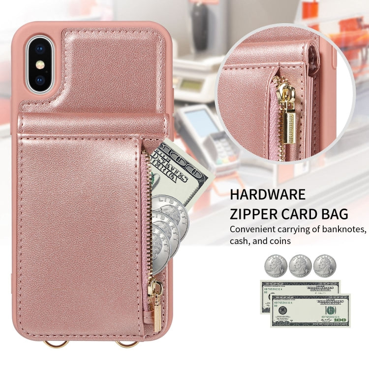 For iPhone X / XS Crossbody Lanyard Zipper Wallet Leather Phone Case(Rose Gold) - More iPhone Cases by buy2fix | Online Shopping UK | buy2fix