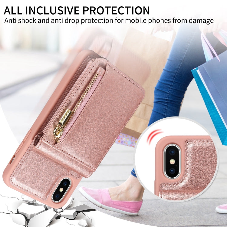 For iPhone X / XS Crossbody Lanyard Zipper Wallet Leather Phone Case(Rose Gold) - More iPhone Cases by buy2fix | Online Shopping UK | buy2fix