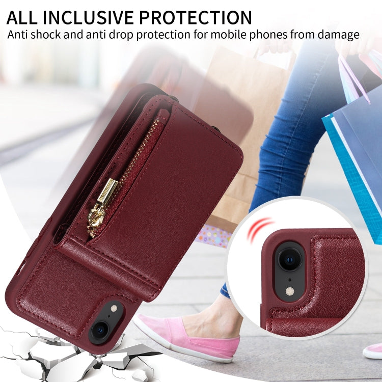 For iPhone XR Crossbody Lanyard Zipper Wallet Leather Phone Case(Wine Red) - More iPhone Cases by buy2fix | Online Shopping UK | buy2fix