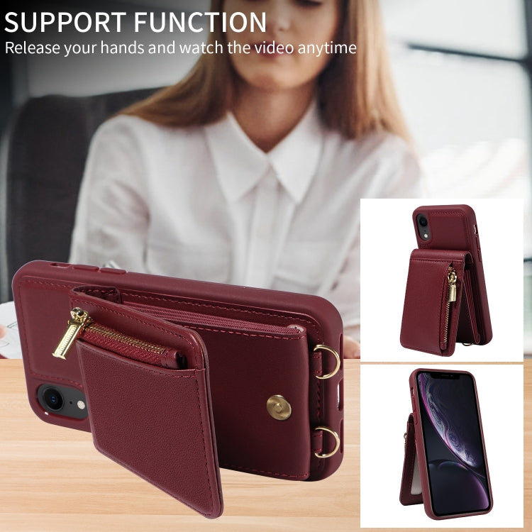 For iPhone XR Crossbody Lanyard Zipper Wallet Leather Phone Case(Wine Red) - More iPhone Cases by buy2fix | Online Shopping UK | buy2fix