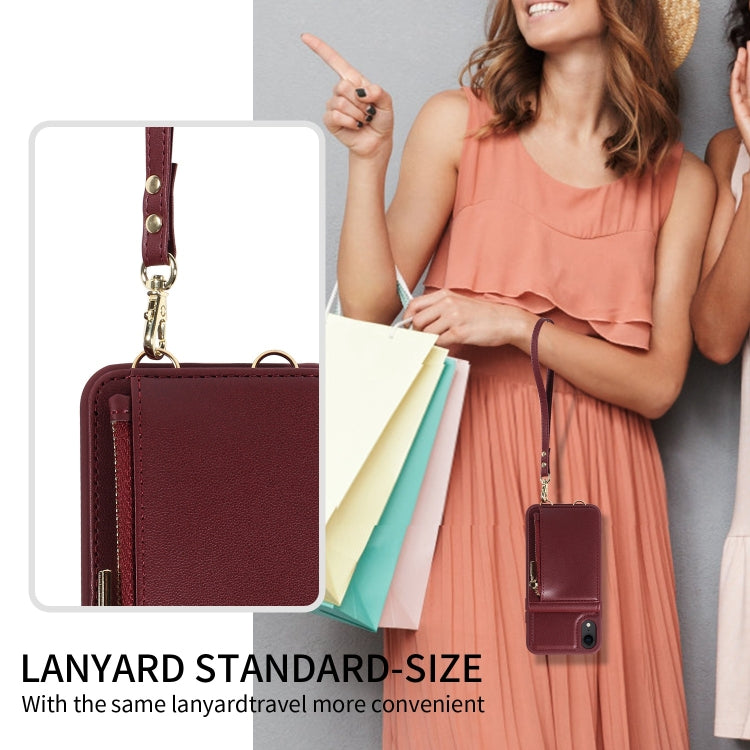 For iPhone XR Crossbody Lanyard Zipper Wallet Leather Phone Case(Wine Red) - More iPhone Cases by buy2fix | Online Shopping UK | buy2fix