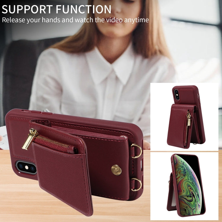 For iPhone XS Max Crossbody Lanyard Zipper Wallet Leather Phone Case(Wine Red) - More iPhone Cases by buy2fix | Online Shopping UK | buy2fix