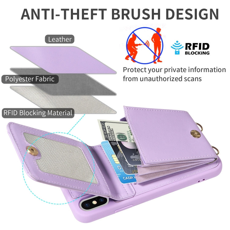 For iPhone XS Max Crossbody Lanyard Zipper Wallet Leather Phone Case(Purple) - More iPhone Cases by buy2fix | Online Shopping UK | buy2fix