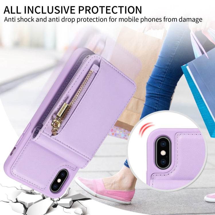 For iPhone XS Max Crossbody Lanyard Zipper Wallet Leather Phone Case(Purple) - More iPhone Cases by buy2fix | Online Shopping UK | buy2fix