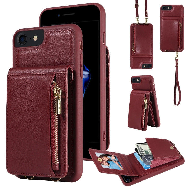 For iPhone SE 2022/ 7 / 8 Crossbody Lanyard Zipper Wallet Leather Phone Case(Wine Red) - iPhone SE 2022 / 2020 / 8 / 7 Cases by buy2fix | Online Shopping UK | buy2fix