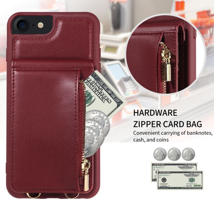 For iPhone SE 2022/ 7 / 8 Crossbody Lanyard Zipper Wallet Leather Phone Case(Wine Red) - iPhone SE 2022 / 2020 / 8 / 7 Cases by buy2fix | Online Shopping UK | buy2fix