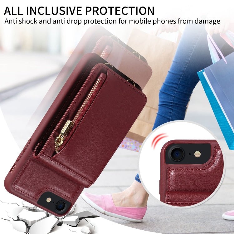 For iPhone SE 2022/ 7 / 8 Crossbody Lanyard Zipper Wallet Leather Phone Case(Wine Red) - iPhone SE 2022 / 2020 / 8 / 7 Cases by buy2fix | Online Shopping UK | buy2fix