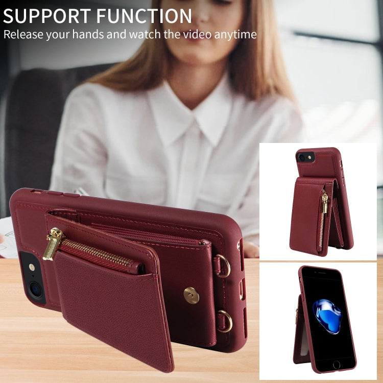 For iPhone SE 2022/ 7 / 8 Crossbody Lanyard Zipper Wallet Leather Phone Case(Wine Red) - iPhone SE 2022 / 2020 / 8 / 7 Cases by buy2fix | Online Shopping UK | buy2fix