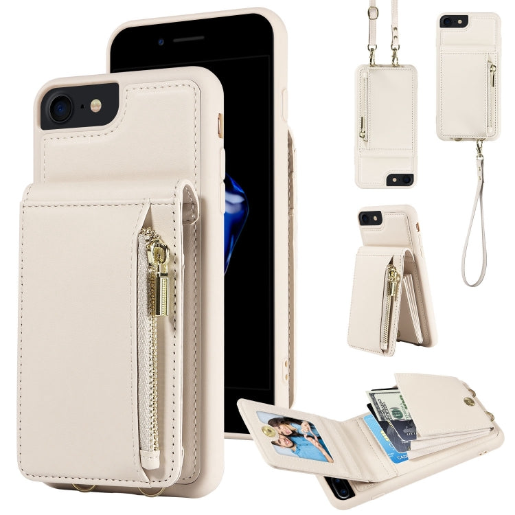 For iPhone SE 2022/ 7 / 8 Crossbody Lanyard Zipper Wallet Leather Phone Case(Beige) - iPhone SE 2022 / 2020 / 8 / 7 Cases by buy2fix | Online Shopping UK | buy2fix