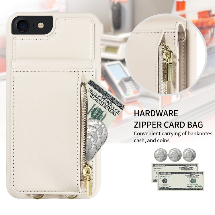 For iPhone SE 2022/ 7 / 8 Crossbody Lanyard Zipper Wallet Leather Phone Case(Beige) - iPhone SE 2022 / 2020 / 8 / 7 Cases by buy2fix | Online Shopping UK | buy2fix