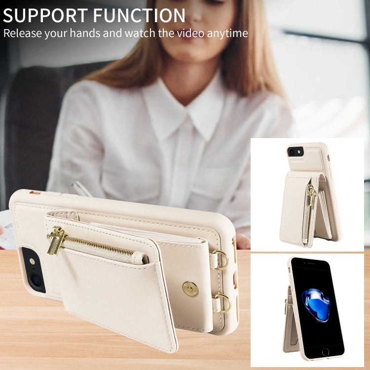 For iPhone SE 2022/ 7 / 8 Crossbody Lanyard Zipper Wallet Leather Phone Case(Beige) - iPhone SE 2022 / 2020 / 8 / 7 Cases by buy2fix | Online Shopping UK | buy2fix