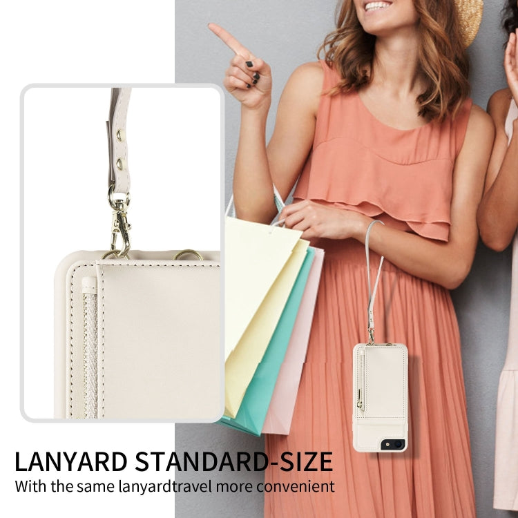 For iPhone SE 2022/ 7 / 8 Crossbody Lanyard Zipper Wallet Leather Phone Case(Beige) - iPhone SE 2022 / 2020 / 8 / 7 Cases by buy2fix | Online Shopping UK | buy2fix