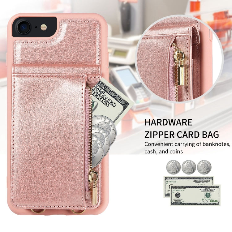 For iPhone SE 2022/ 7 / 8 Crossbody Lanyard Zipper Wallet Leather Phone Case(Rose Gold) - iPhone SE 2022 / 2020 / 8 / 7 Cases by buy2fix | Online Shopping UK | buy2fix