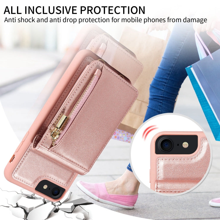For iPhone SE 2022/ 7 / 8 Crossbody Lanyard Zipper Wallet Leather Phone Case(Rose Gold) - iPhone SE 2022 / 2020 / 8 / 7 Cases by buy2fix | Online Shopping UK | buy2fix